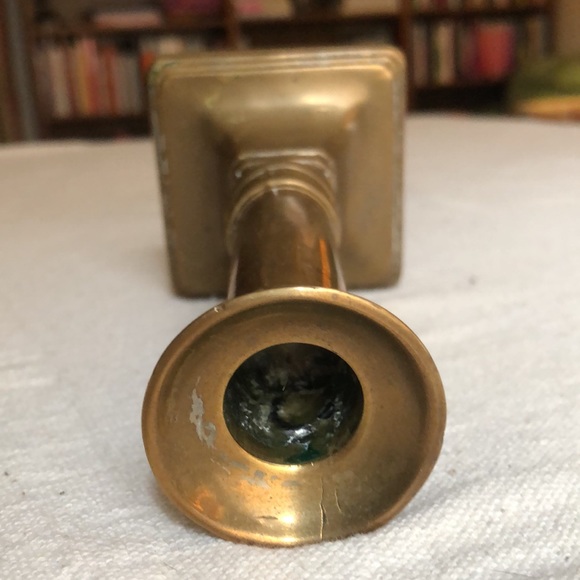 Vintage small brass candle stick square base approx 5.5” tall patina decor - Picture 5 of 8